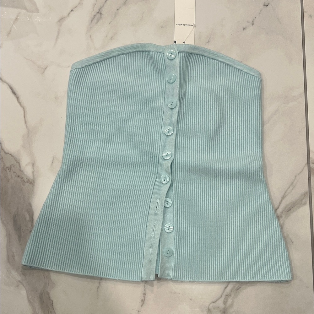 Abercrombie & Fitch Light Aqua Ribbed Button-Front Tube Top
